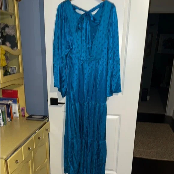 Anthropologie Happy Nature polka dot satin maxi boho dress L EUC - Picture 1 of 6